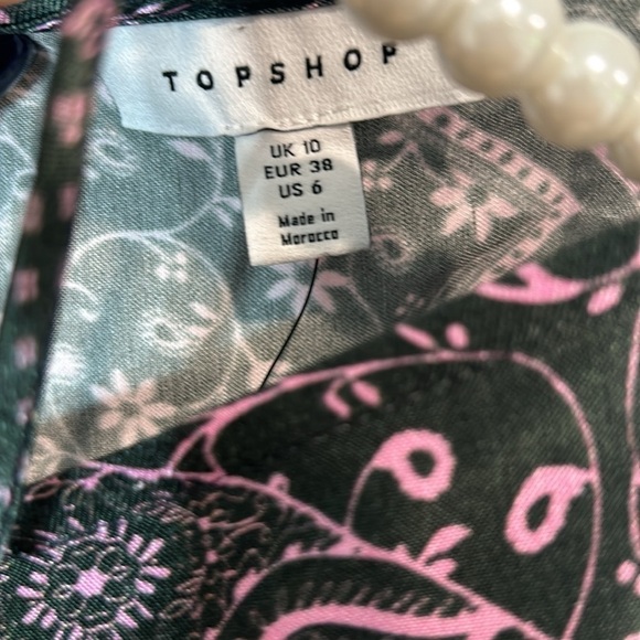 Brand new Topshop bohemian pailsey satin sleeve detail midi pink black size 6 - Picture 7 of 9